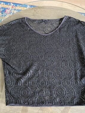 Crochet Lace Short-Sleeve Top in Black by